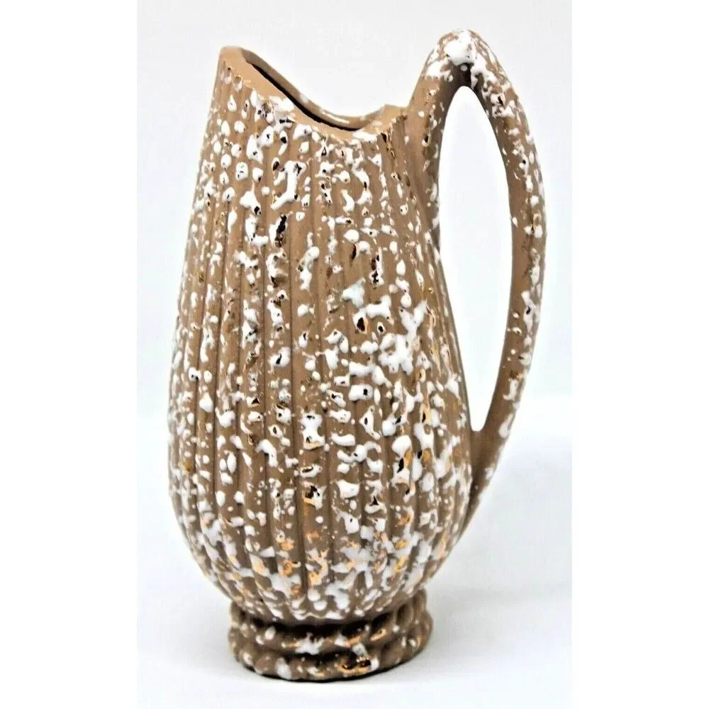 Vase Ceramic Pottery Brown Speckled White & Gold 7